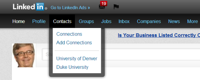 LinkedIn Contacts school listing