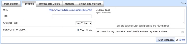 YouTube channel settings